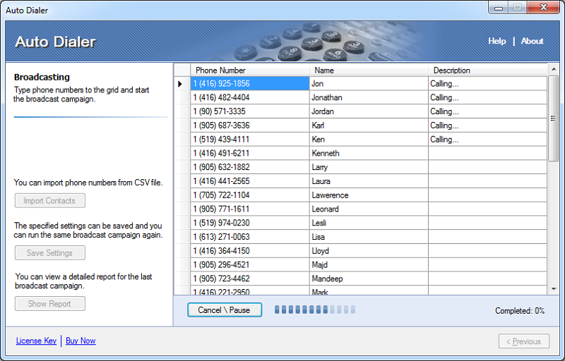 Easy To Use Auto Dialer US and Canada Screenshot